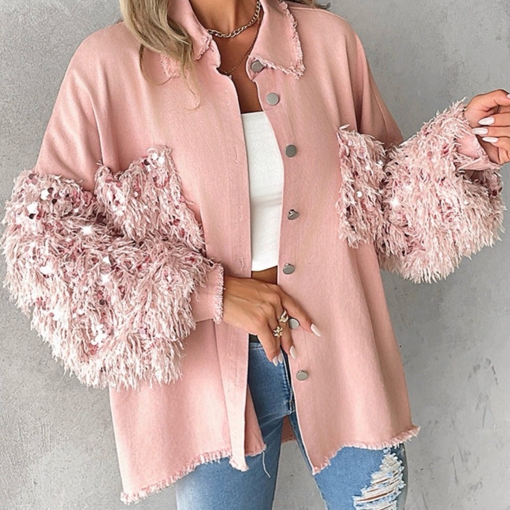 Pink Sequin Fringe Shacket NEW Plus Size
